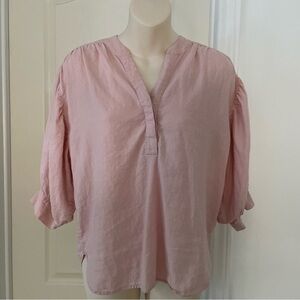 RW & Co. Light Pink Linen-Blend Blouse, Size S/P - Made in Cambodia